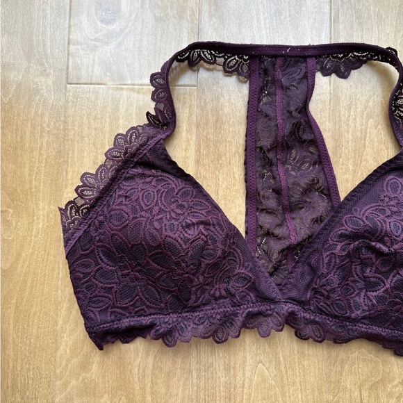 aerie Lace Triangular Halter Bralette - Burgundy, Size Large - Picture 2 of 14